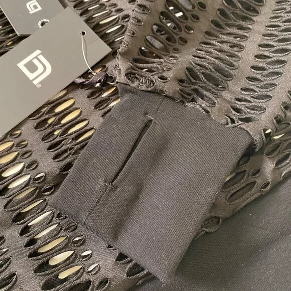 Blanc Noir Sweatshirt Women's Size X-Small Black Linear Mesh Moto Goth Rocker - Picture 5 of 9